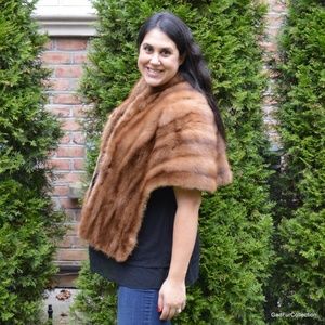 Authentic Natural Whiskey Mink Fur Stole Shawl